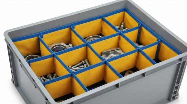 Caja de plastico corrugado coroplast con insertos de eva